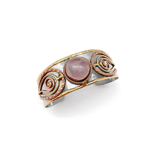 Narrow Mixed Metal Cuff Bracelet - Rose Quartz 246