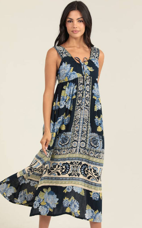 C4D52-FR37 V Neck Printed Tank Dress