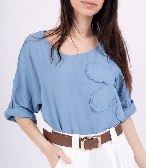 Viscose Top with Round Neck and Flower Embroidery 2501