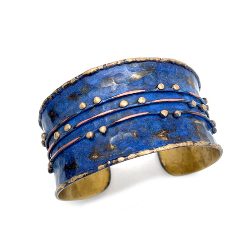 Brass Patina Cuff Bracelet - Dark Blue River