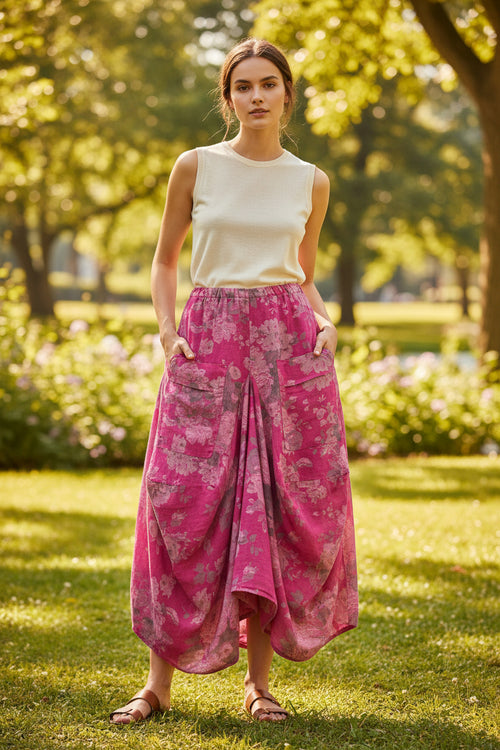 6633D Floral Linen Skirt