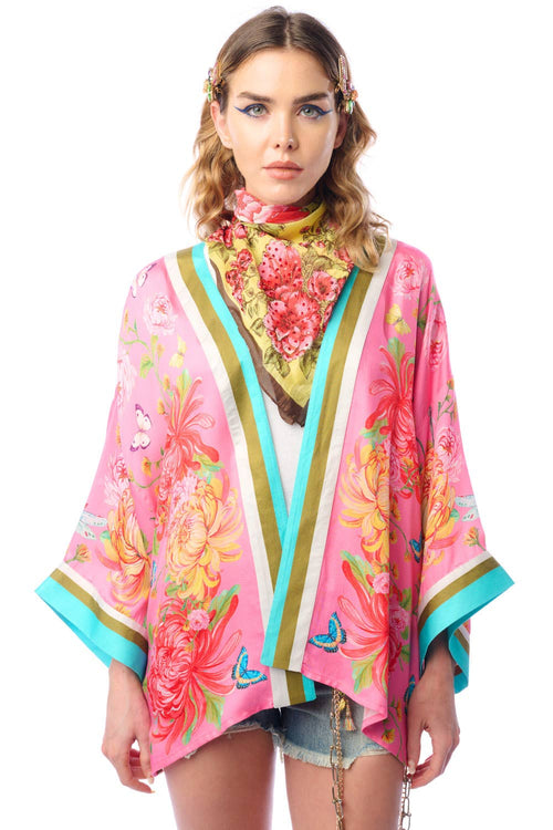The Legend Of The Crane Short Kimono-Rose
