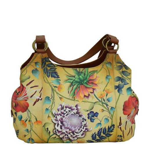 Hand-Painted Leather Triple Compartment Large Satchel - 652