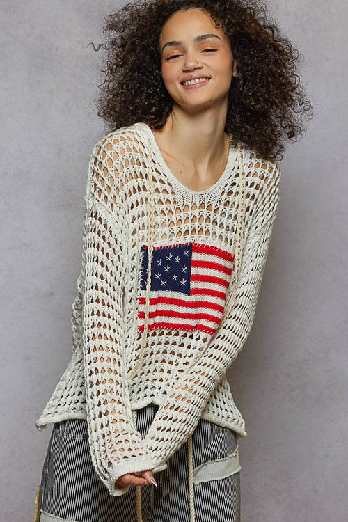 Crochet American flag Hoodie Thin Sweater UST319