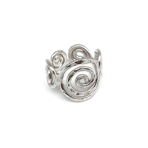 Silver Plated Adjustable Ring - Spiral Circles R309