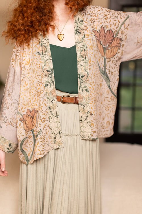 Folklore Bamboo Floral Cropped Kimono