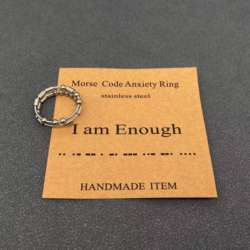 Multi-style Morse Code Stainless Steel Adjustable Ring