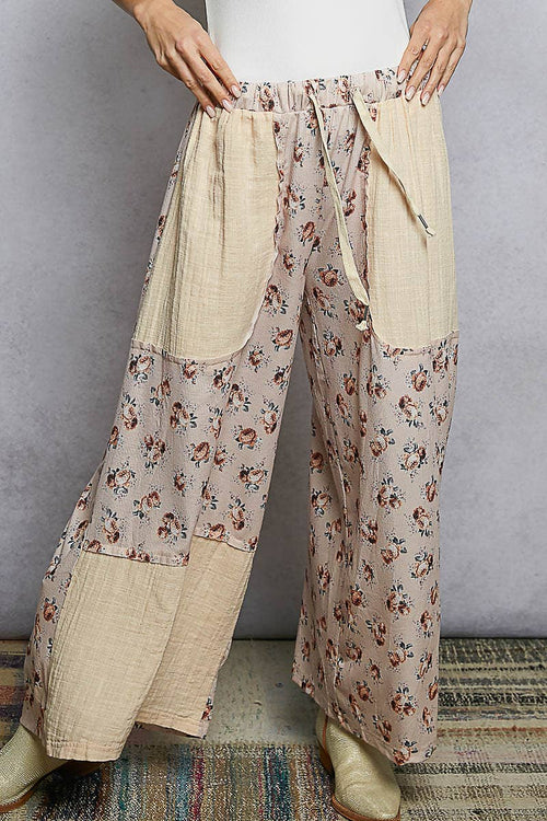 Linen Patch Floral Wide Pants UKP58