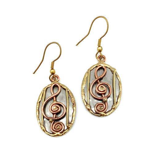 Mixed Metal Earrings - Treble Clef in Oval