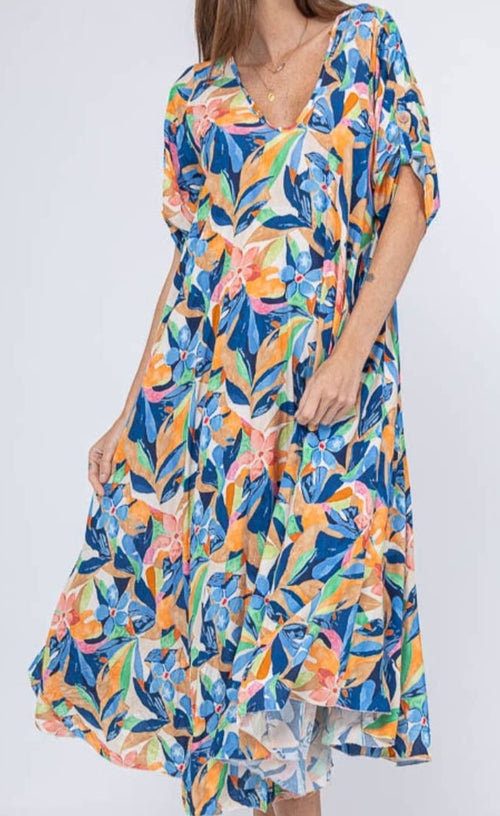 2655811 Long Printed V-neck Dress