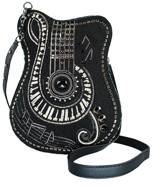 Noteworthy Guitar And Piano Keys Beaded Crossbody Handbag