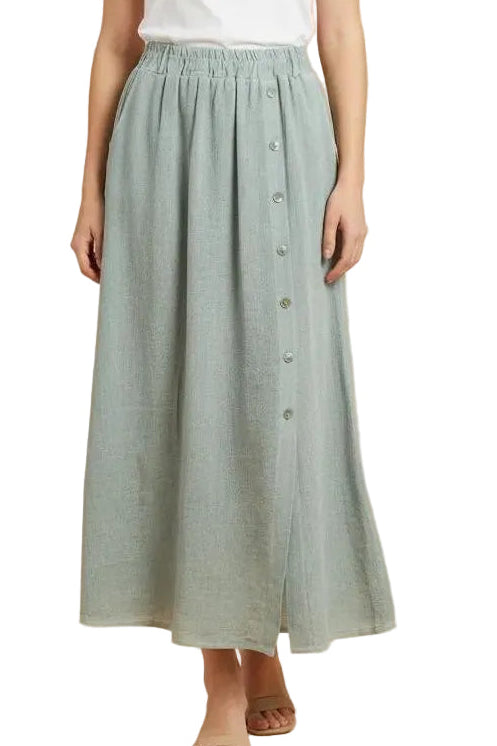 10452 Linen Blend Skirt with Buttons
