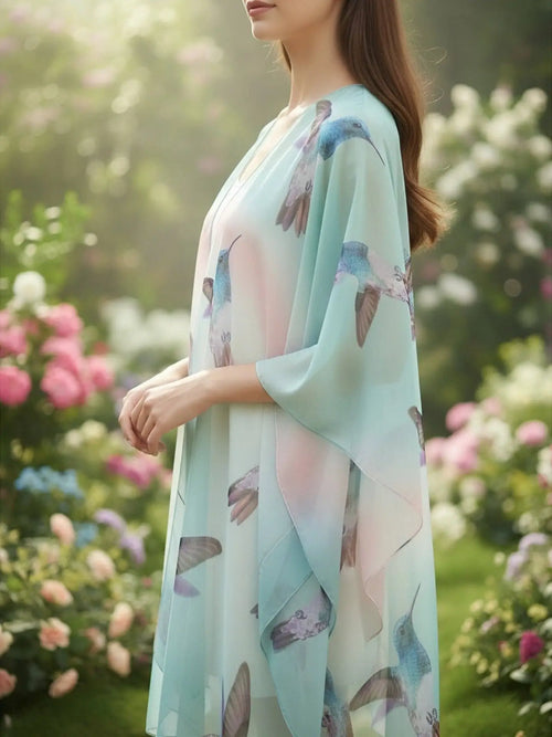 JC091777 Aqua-Multi Hummingbird Kimono