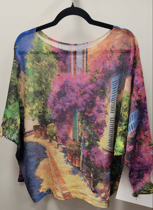 VICOU Mauve Country Floral Round Knit Printed Sweater