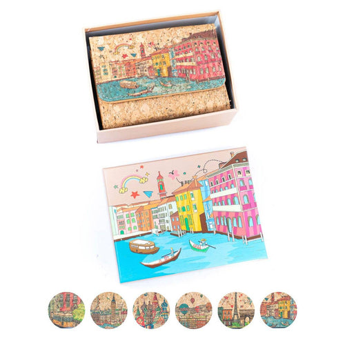 Women's Cork Wallet with City Landmarks Print 093