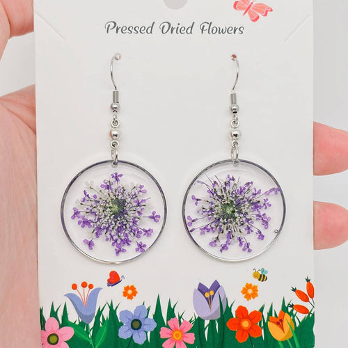 Queen Anne's Lace Round Pendant Dried Flowers Earring