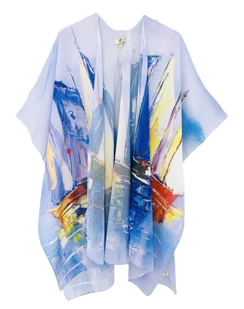 JC071000 Blue-Multi-Sailing Boat Kimono 71000