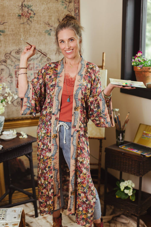 Art of Life Floral Long Duster Bamboo Kimono Robe