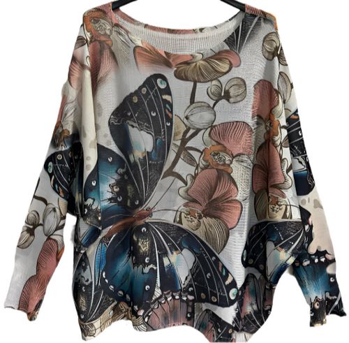 Z2016 One Size Peach Butterfly Print Top