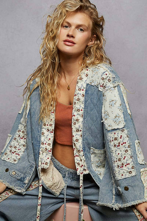 Denim Look Quilted Patch Double Gauze Cardigan WYT95A