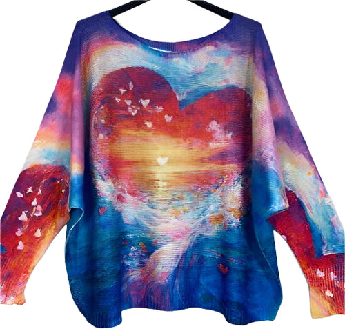 Sea Heart Art Layering Sweater With Stretch