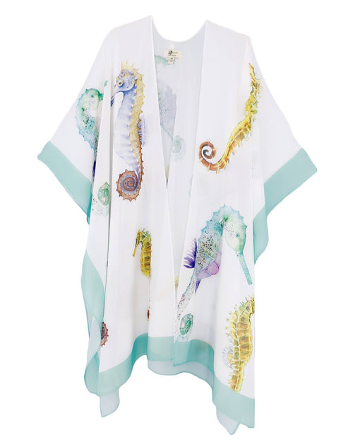 White-Aqua Watercolor Seahorse Kimono 71011