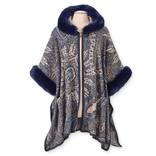 Fur Trimmed Paisley Cape