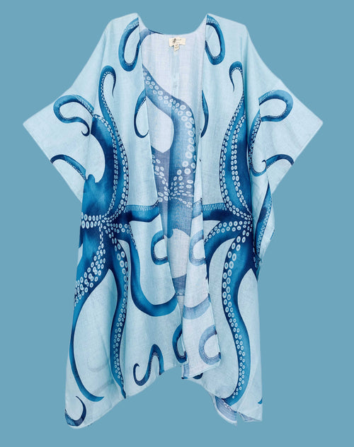 Teal-Blue Octopus Kimono