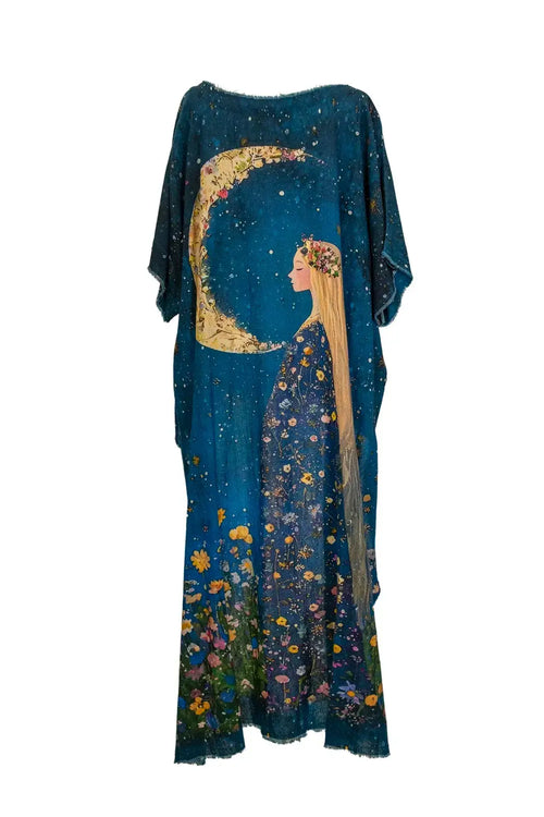 Hi-Lo Tunic with Girl Under Night Sky & Planet Print