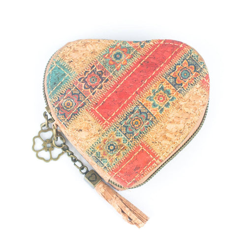 Printed Cork Heart-Shaped Coin Purse 078