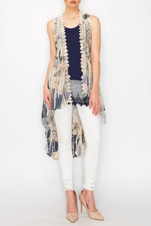 Lace Waterfall Vest 608 BG/DD NAVY FL