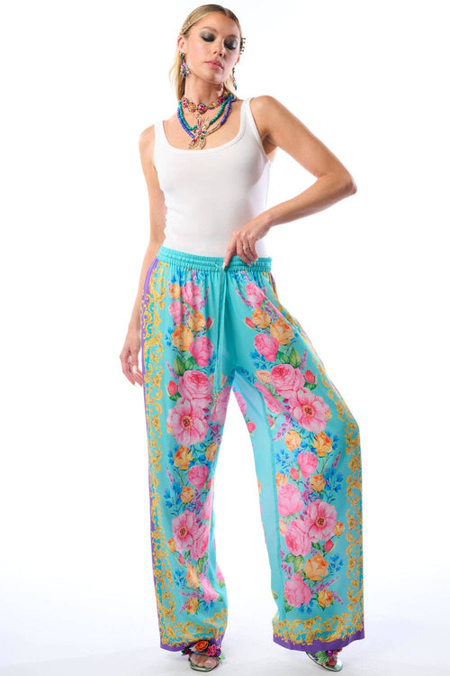 Blossom Pants - Aqua Floral | Boho Romantic Drawstring