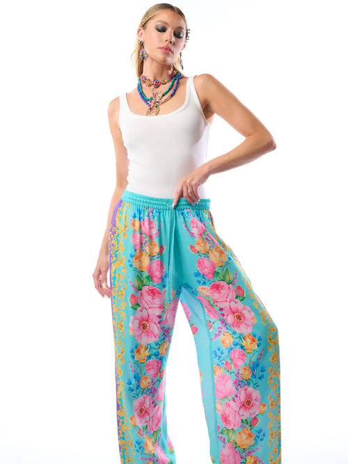 Blossom Pants - Aqua Floral | Boho Romantic Drawstring