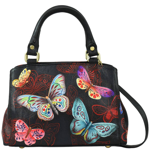 Anuschka Leather Handpainted Small Multi Compartment Satchel - 7325