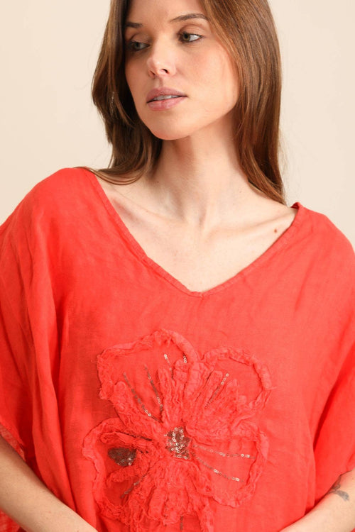 11209 Flower Linen Top
