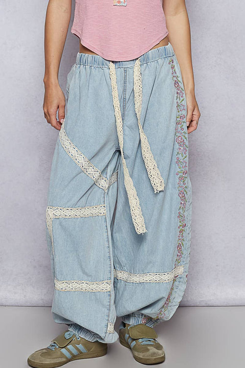 Vintage Washed Embroidery Trim Pant UWP80
