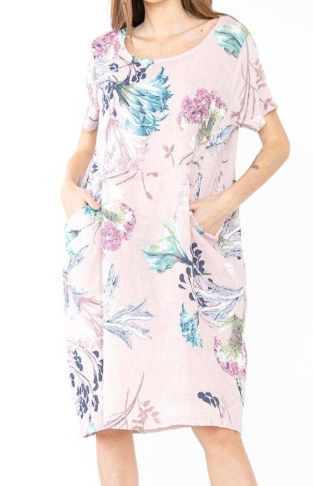 26009 Linen Floral Dress with Pockets