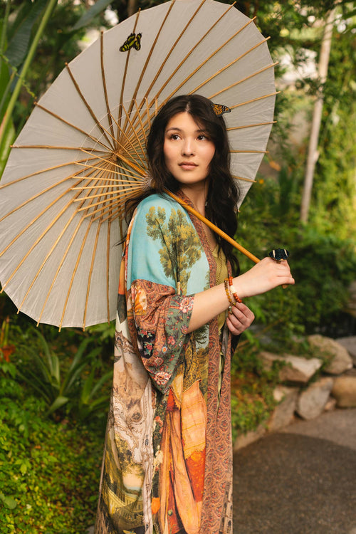 Secret Garden Long Duster Bamboo Kimono Robe with Swan