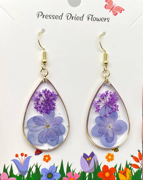 Hydrangea & Queen Anne's Lace Drop Dangle Earrings