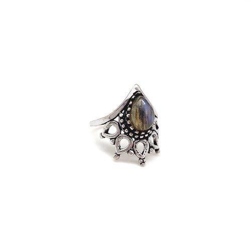 Tanvi Ring - Silver Ornate with Labradorite R1521S