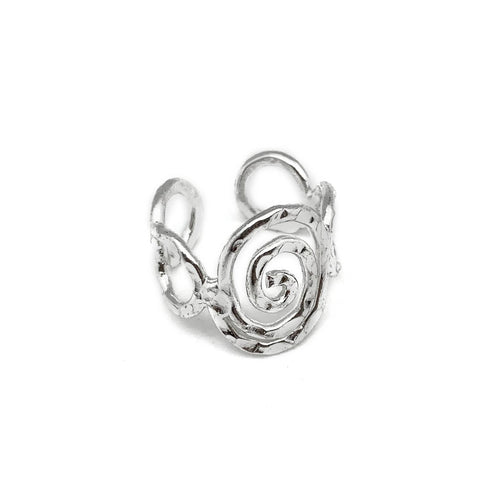 Silver Plated Adjustable Ring - Spiral Oval with Circles  R307