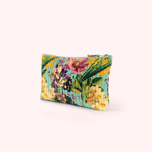 Quilted Velvet Zip Pouch - Spring Flora