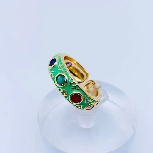Cubic Zirconia Enamel Adjustable Ring
