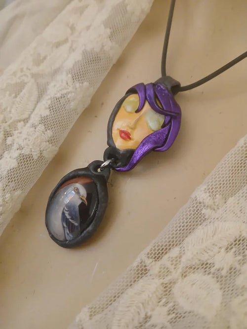 Moon Face and Bird Necklace