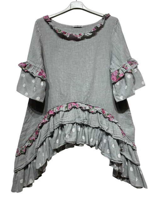 8612 Ruffle Layered Linen Top * Sale