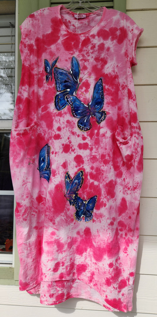 Blue Morpho Butterfly Painted Tie-Dye Dress One Size