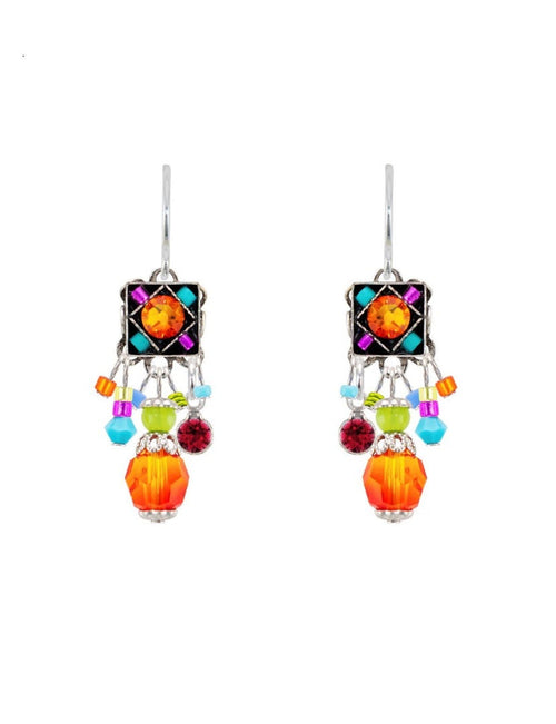 E107 Milano Square Firefly Crystal Earrings