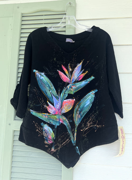 Neon Birds of Paradise Hand Painted Top
