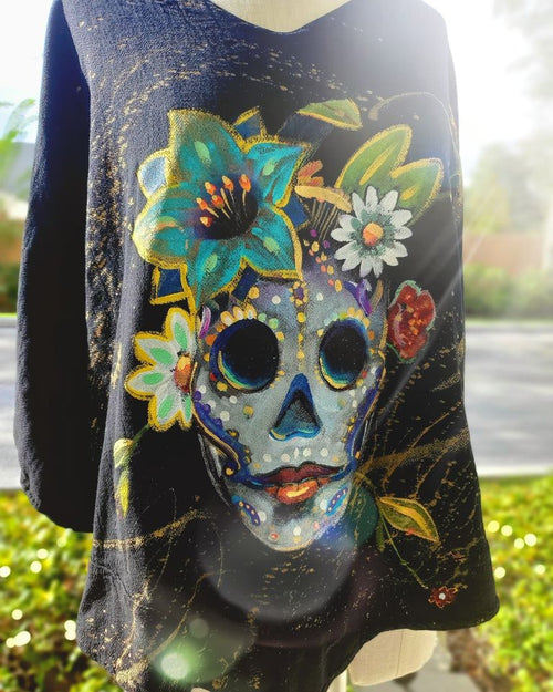 Sugar Skull Hand-Painted Top