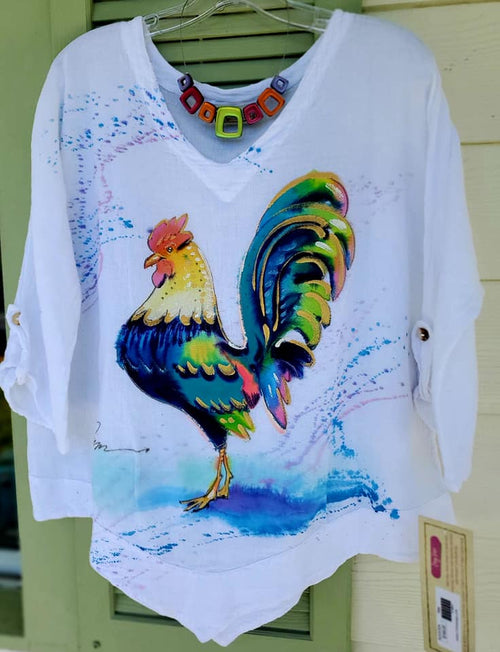 Rooster Hand-Painted Top